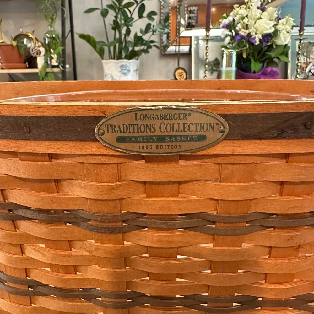 Longaberger Traditions 1995 Vintage Family Basket Folding Handles Large W/ Liner